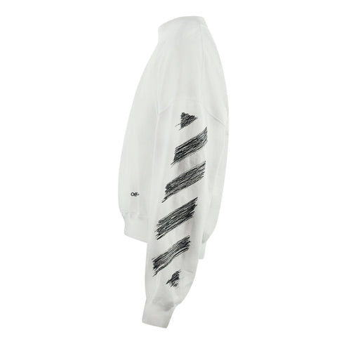 Off White Scribble Diagonal Boxy Crew Neck White Sweatshirt